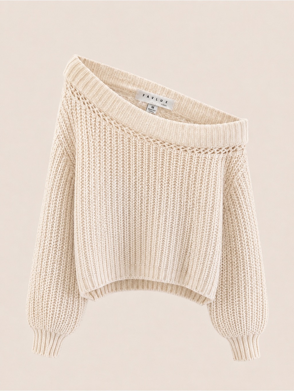 FAVLUX Off-Shoulder Chunky Knit Sweater in Cream